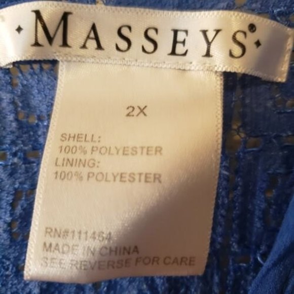 Masseys Women's Blue Crocheted Cold-Shoulder Ruffled Blouse Size 2X - Picture 7 of 9